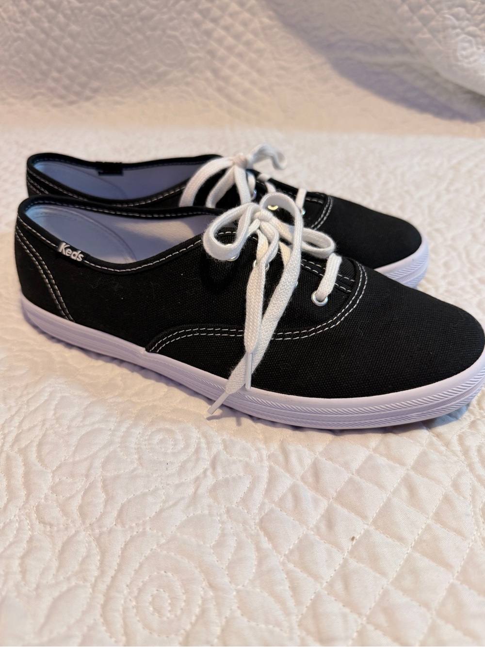 Keds Black Canvas Lace-Up Sneakers with White Laces